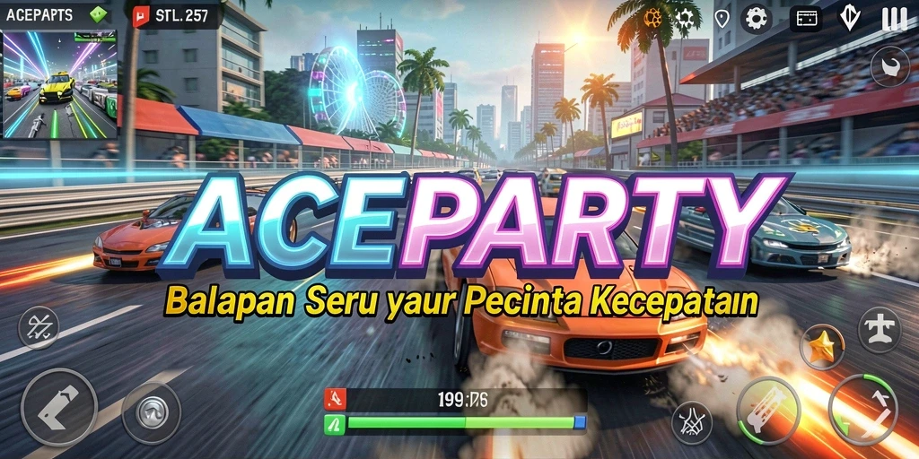 Tampilan screenshot gameplay ACEPARTY menampilkan aksi balapan yang mendebarkan.
