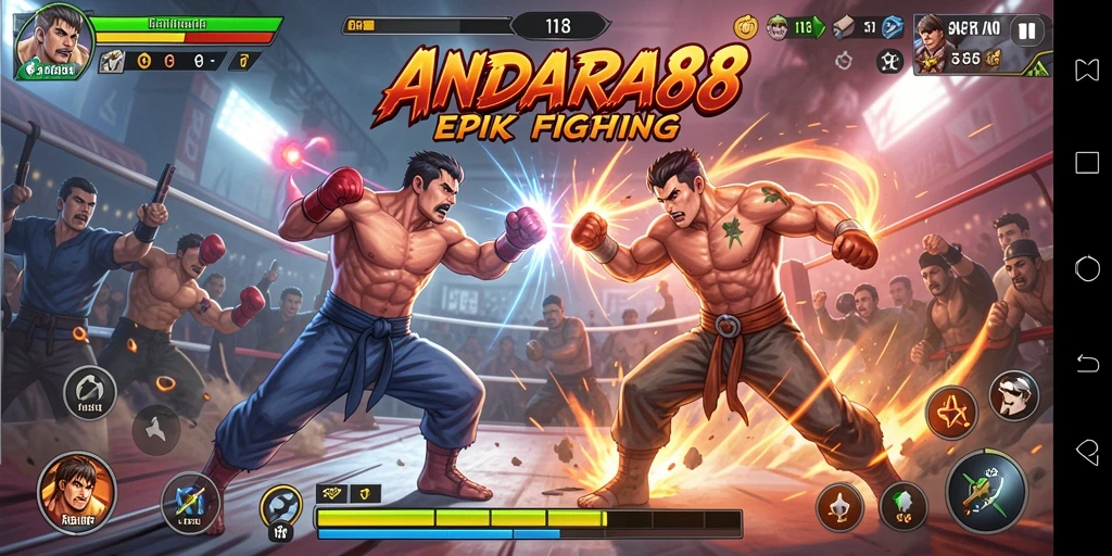 Screenshot ANDARA88 menampilkan duel seru antara karakter bertarung.
