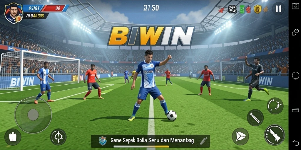 Screenshot BIWIN menampilkan aksi seru di lapangan sepak bola.