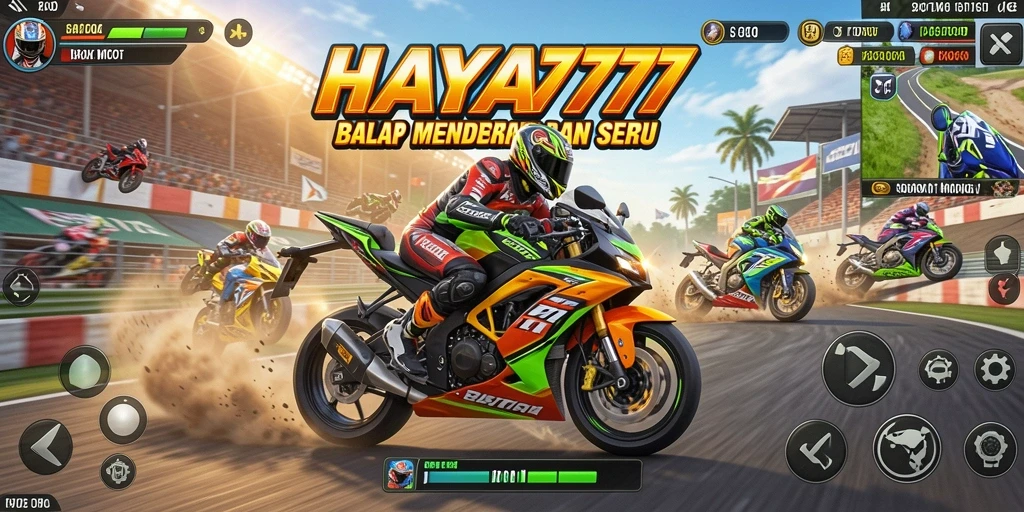 Tampilan gameplay HAYA777 yang memukau dalam balapan motor.