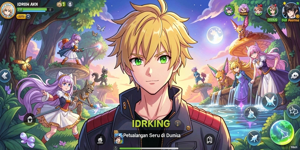 Screenshot gameplay IDRKING menampilkan pertarungan karakter anime yang seru.
