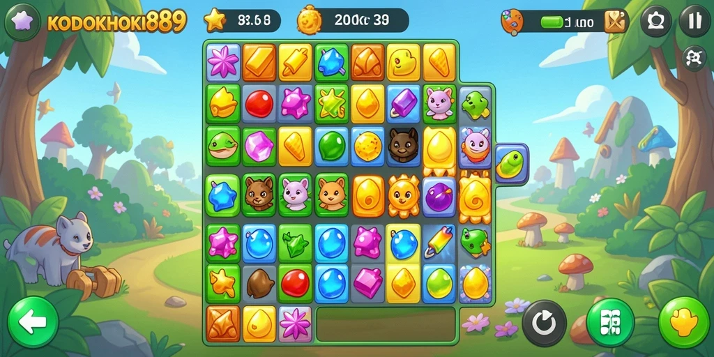 Tampilan gameplay menarik dari KODOKHOKI889 dengan elemen match-3.
