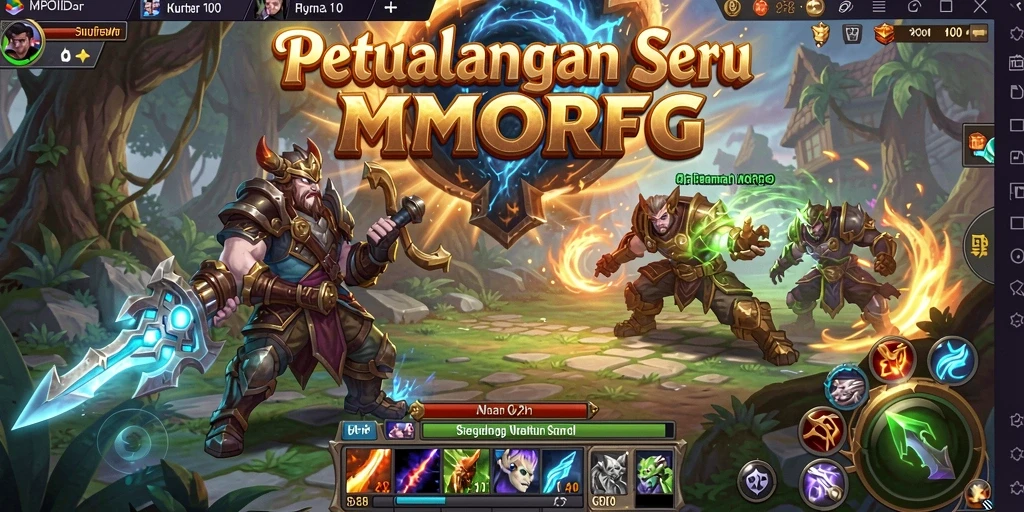 Screenshot MPOID menunjukkan pertarungan epik di dunia fantasi.