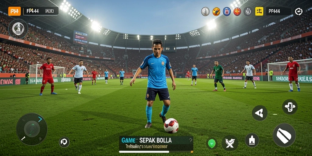 Screenshot PP444 menampilkan aksi pertandingan sepak bola yang seru.