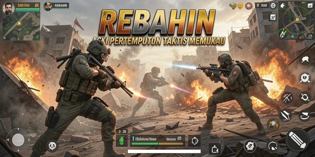 Tampilan gameplay seru di REBAHIN dengan aksi tembak-menembak intens.