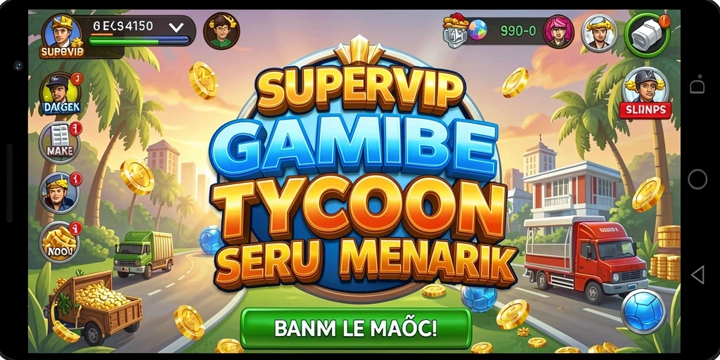 Screenshot gameplay SUPERVIP yang menampilkan manajemen bisnis yang menarik.